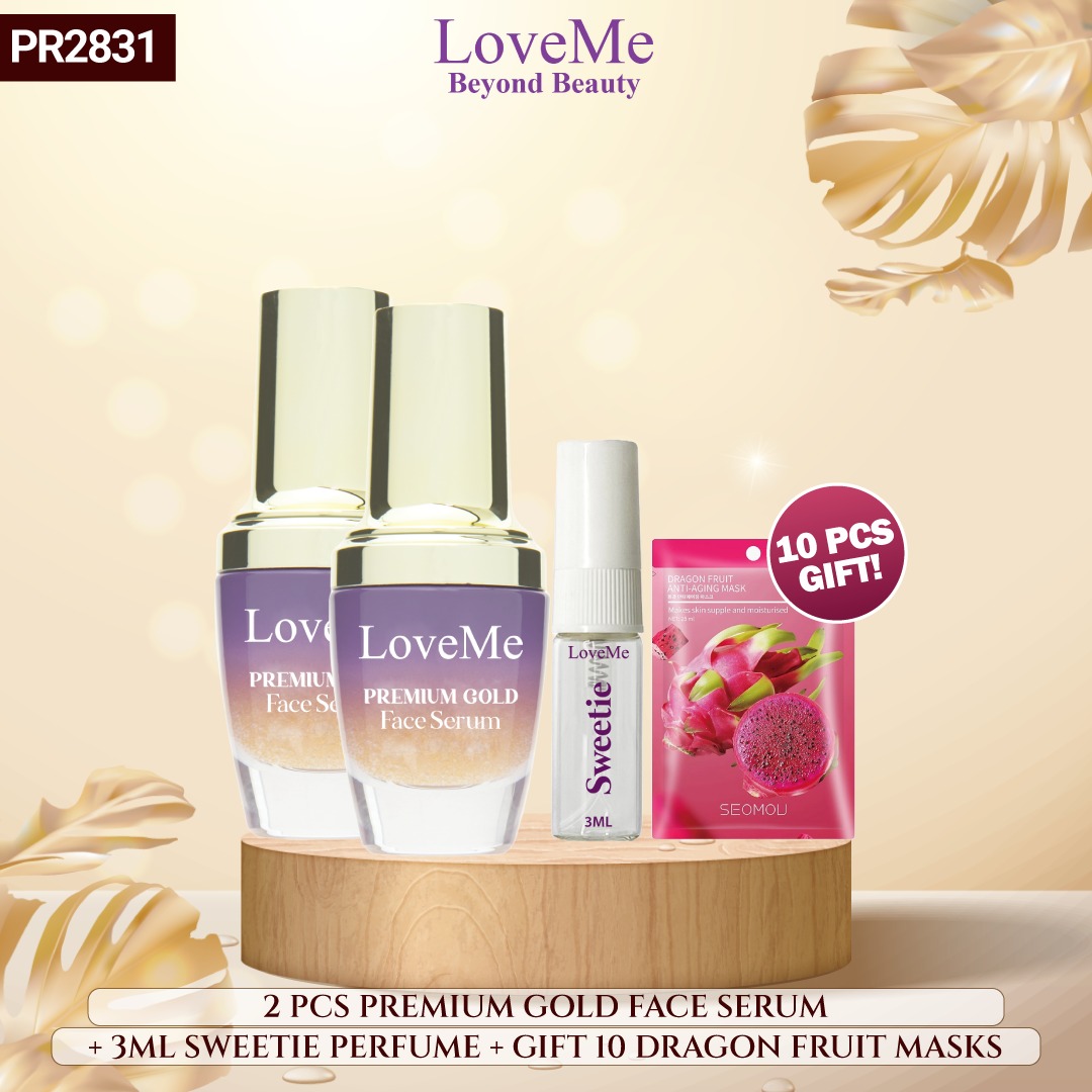 2PCS ANTI AGING GOLD SERUM+3ML SWEETIE PERFUME+GIFT 10 DARGON MASK(COMBO 2)